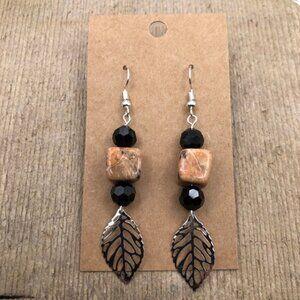 Cubed Sunstone Fallen Leaf Hang Earrings